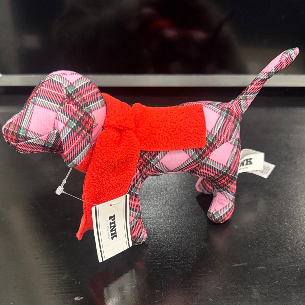SOLD Plaid Dog Plush with Red Scarf